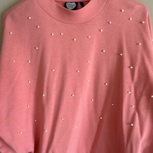 Pink Pearl-Embellished Crewneck Sweater